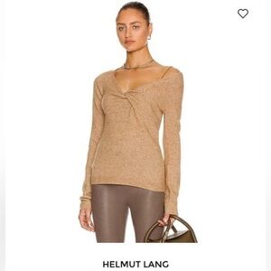 Helmut Lang Bungee Off Shoulder Wool Blend Sweater Camel Brown S